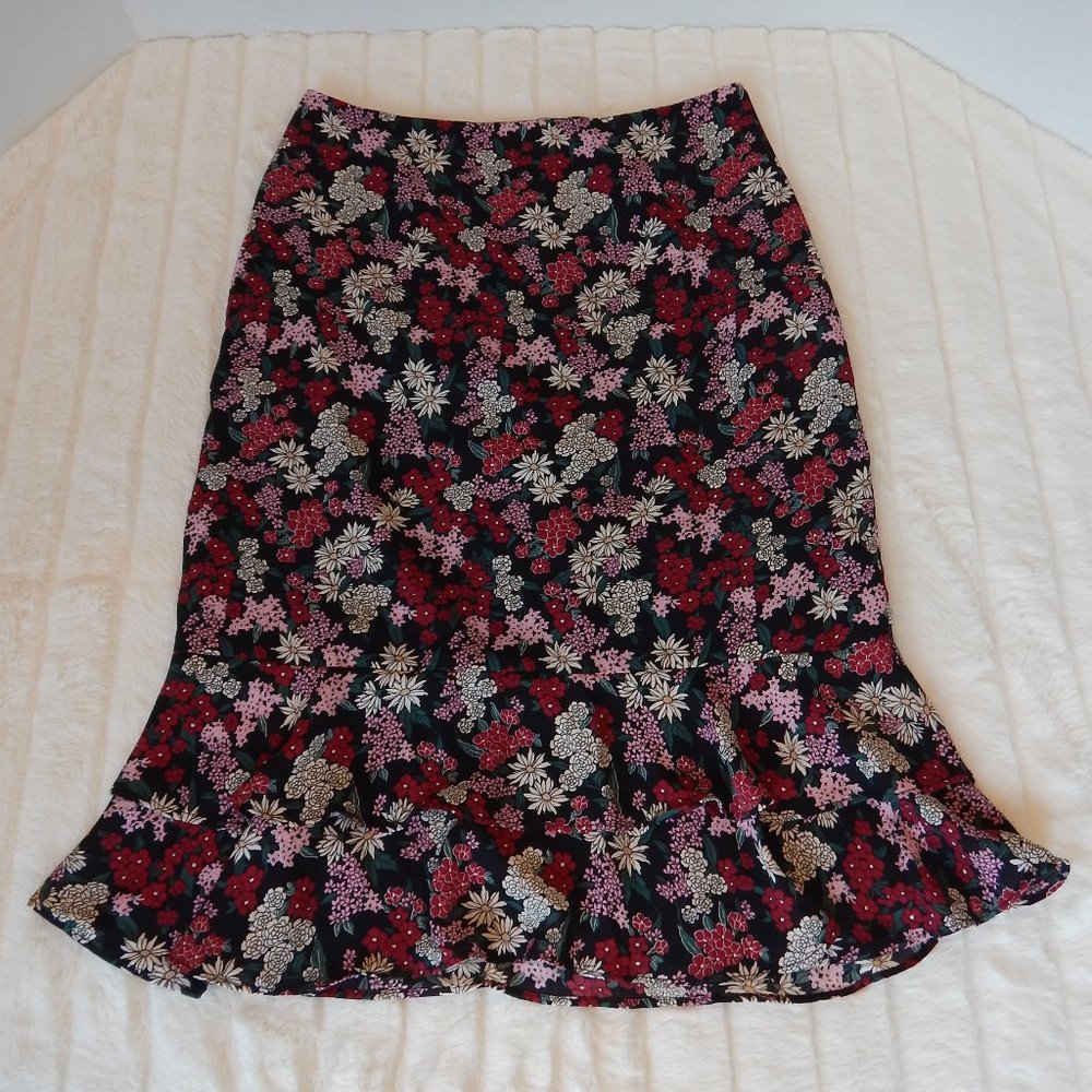 Ann Taylor Floral Ruffle Pencil Skirt Size 0 NWT